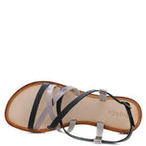 Babe Beachwear leather beach sandals for women with mixed black and silver straps on tan sole