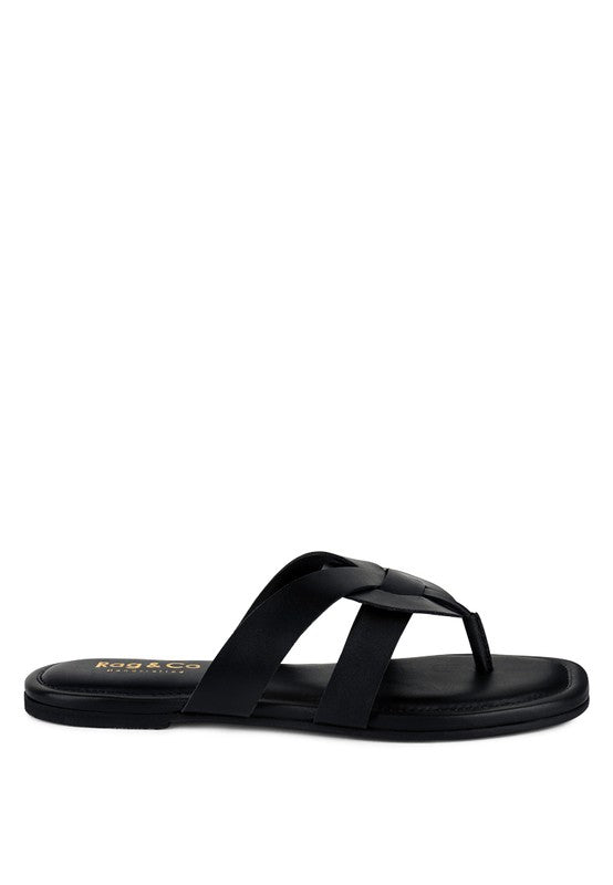 Babe Beachwear women's summer slip-on sandals in black flat design with crossed straps