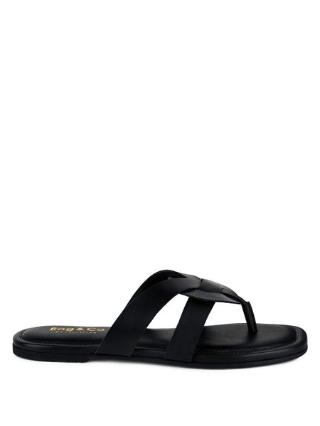Babe Beachwear women's summer slip-on sandals in black flat design with crossed straps