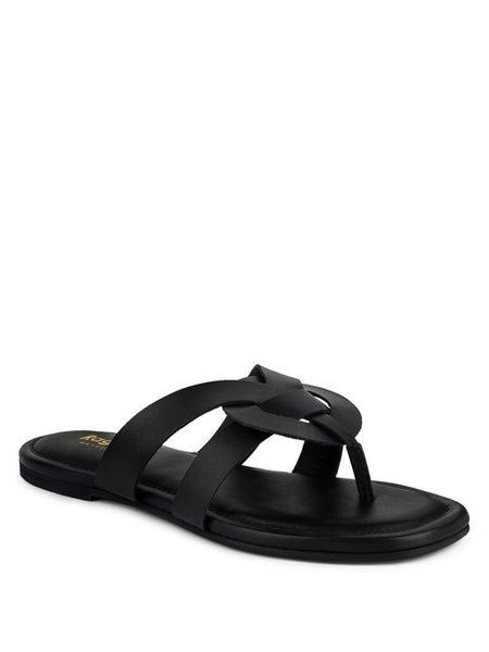 Babe Beachwear black flats women's summer slip-on sandals with crisscross straps and toe post design