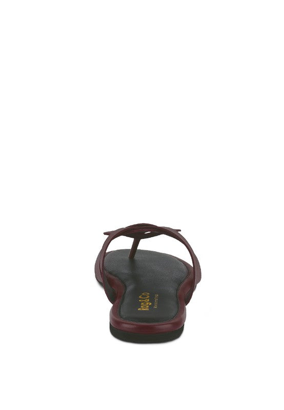 Babe Beachwear women's summer slip-on sandals in maroon flats with a thong design