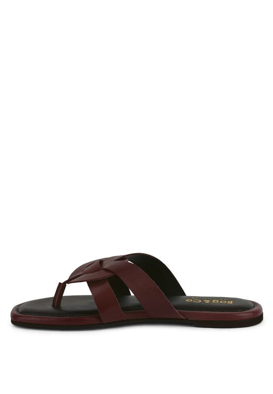 Babe Beachwear women's summer slip-on sandals flat brown leather toe loop sandals