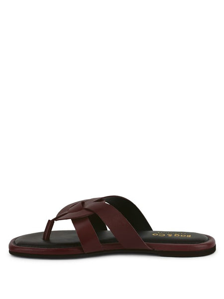 Babe Beachwear women's summer slip-on sandals flat brown leather toe loop sandals