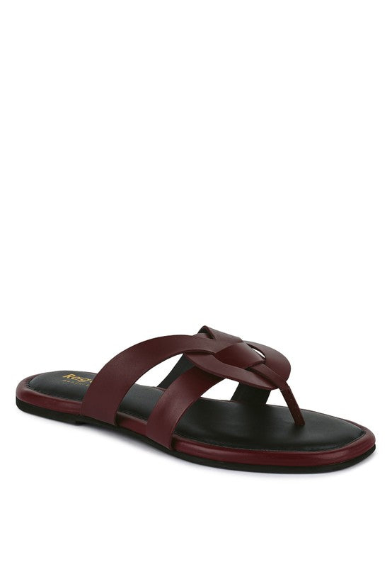 Babe Beachwear women's summer slip-on sandals flat in dark brown with braided strap design