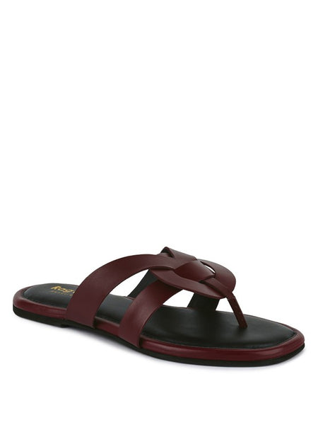 Babe Beachwear women's summer slip-on sandals flat in dark brown with braided strap design