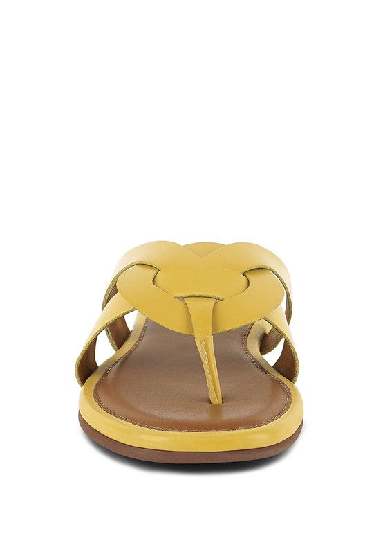 Yellow Babe Beachwear women's summer slip-on sandals with braided design and flat sole