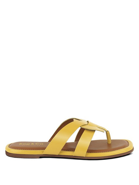 Babe Beachwear yellow women's summer slip-on sandals flat with toe loop and cushioned sole