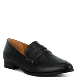 Rag Company black metallic penny loafers for women with a sleek design and low heel