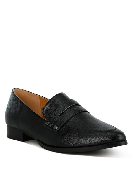 Rag Company black metallic penny loafers for women with a sleek design and low heel