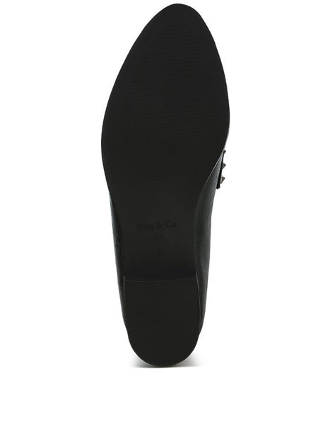 Black sole view of Rag Company metallic penny loafers for women showing smooth tread and heel