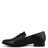 Rag Company black metallic penny loafers for women with low heel and sleek design