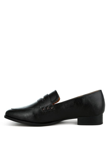 Rag Company black metallic penny loafers for women with low heel and sleek design