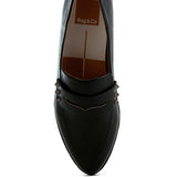Rag Company black metallic penny loafers for women with decorative side details and classic design