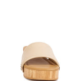 Rag Company beige clog wooden sandals with smooth leather upper and wooden platform sole
