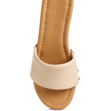Rag Company beige clog wooden sandals with wide strap and stitched sole design
