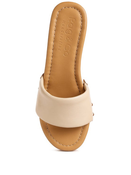 Rag Company beige clog wooden sandals with wide strap and stitched sole design