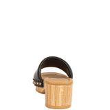Rag Company clog wooden sandals with black leather upper and wooden block heel