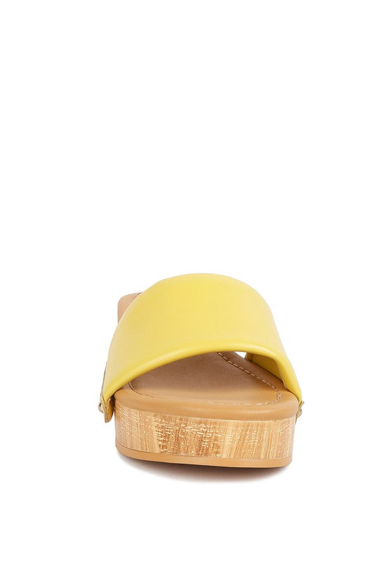 Rag Company yellow clog wooden sandals with wooden sole and open toe design