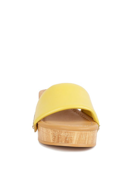 Rag Company yellow clog wooden sandals with wooden sole and open toe design