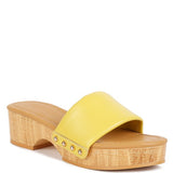 Rag Company yellow clog wooden sandals with studded details and wooden platform heel
