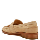 Rag Company beige genuine leather summer loafers with wooden heel and classic stitching
