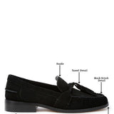 Rag Company genuine leather summer loafers in black with tassel and mock stitch details