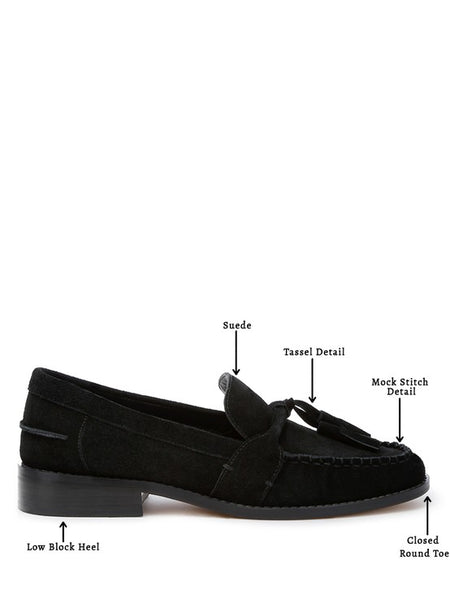Rag Company genuine leather summer loafers in black with tassel and mock stitch details