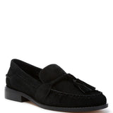Rag Company black genuine leather summer loafers with tassel detail and low heel