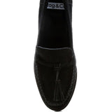 Rag Company black genuine leather summer loafers with tassel detail and stitched design