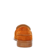 Rag Company genuine leather summer loafers in orange suede shown from the back