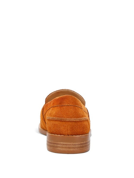 Rag Company genuine leather summer loafers in orange suede shown from the back
