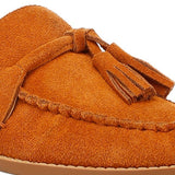 Rag Company genuine leather summer loafers in tan suede with tassel detail and stitched accents