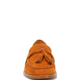 Rag Company genuine leather summer loafers in tan suede with tassel detail front view