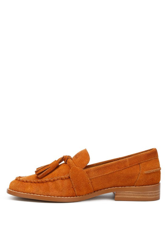 Rag Company genuine leather summer loafers in brown suede with tassel detail and low heel