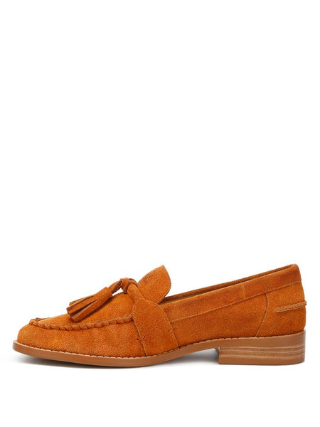 Rag Company genuine leather summer loafers in brown suede with tassel detail and low heel