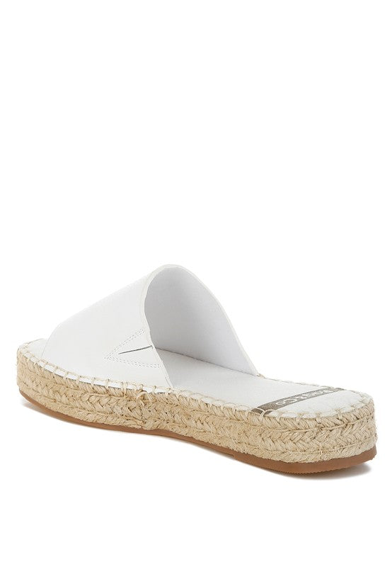 Babe Beachwear white slip-on summer sandals with woven jute platform sole for casual wear