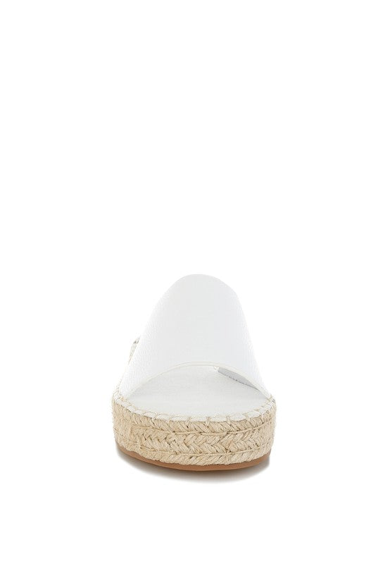 Babe Beachwear white slip-on summer sandals with woven platform sole and open toe design