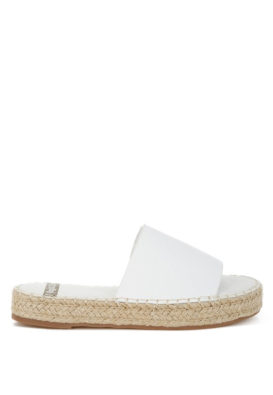 Babe Beachwear white slip-on summer sandals with woven jute sole and cushioned footbed