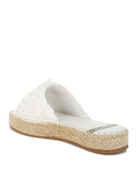 Babe Beachwear women's pearl embellished flats in white with braided espadrille sole