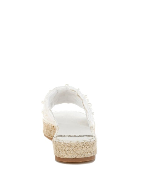 Babe Beachwear women's pearl embellished flats with white straps and woven espadrille sole