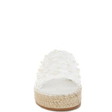 Babe Beachwaer women's pearl embellished flats with woven platform sole and white pearl detailing