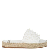 Babe Beachwear women's pearl embellished flats with white woven upper and braided jute sole
