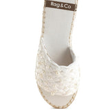 Babe Beachwaer women's pearl embellished flats in white with braided design and open toe