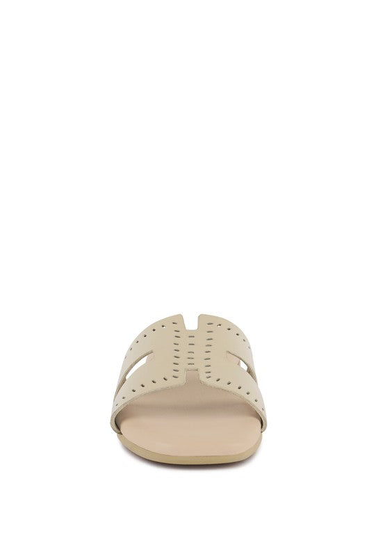 Babe Beachwear women's slip-on beach sandals in beige with perforated design front view