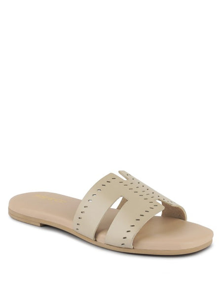 Babe Beachwear women's slip-on beach sandals in beige with perforated design and flat sole