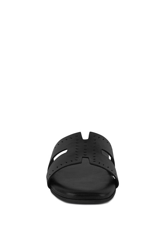 Black women's slip-on beach sandals by Babe Beachwear with perforated upper design