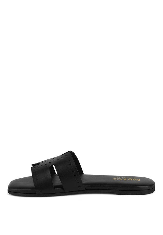 Babe Beachwear black women's slip-on beach sandals with perforated upper and flat sole