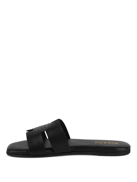 Babe Beachwear black women's slip-on beach sandals with perforated upper and flat sole