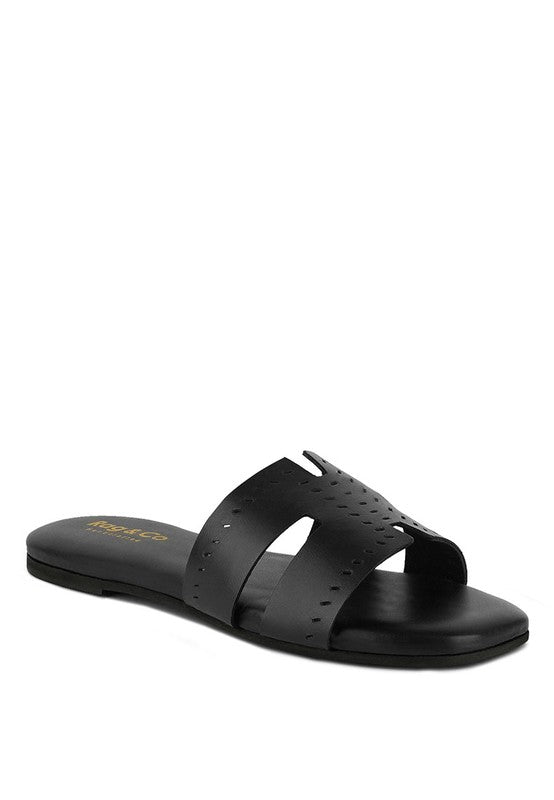 Babe Beachwear black women's slip-on beach sandals with perforated straps and flat sole