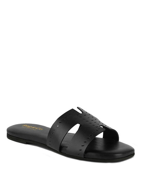 Babe Beachwear black women's slip-on beach sandals with perforated straps and flat sole